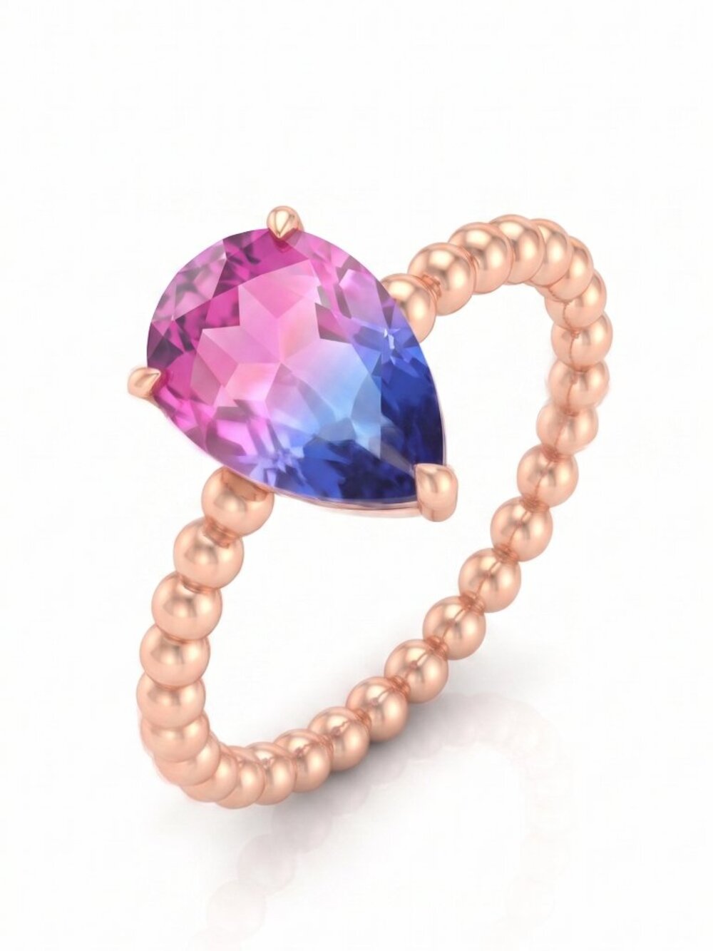 Pink & Blue Pear Cut Gemstone ring, 925 Sterling Silver, 18k Rose Gold